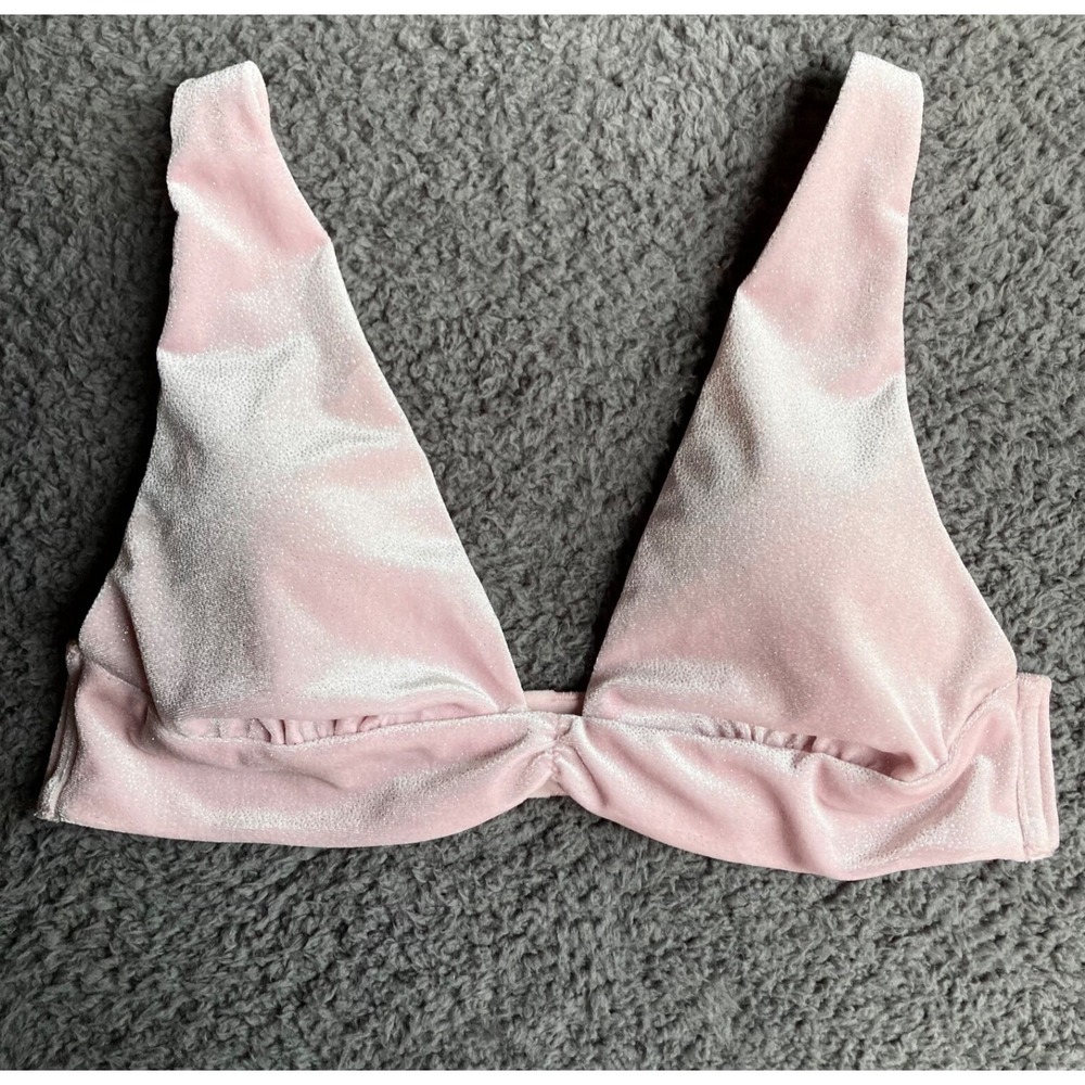 Victoria Secret Velvet Velour Soft Pink Shimmer Wireless Halter Bralette Bra L